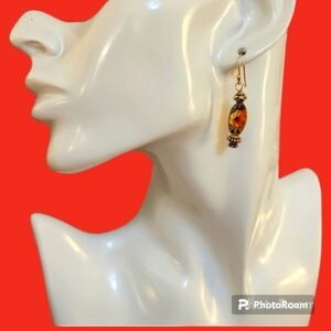 HANDMADE Romantic Handpainted Floral Beaded Dangle Hook Earrings